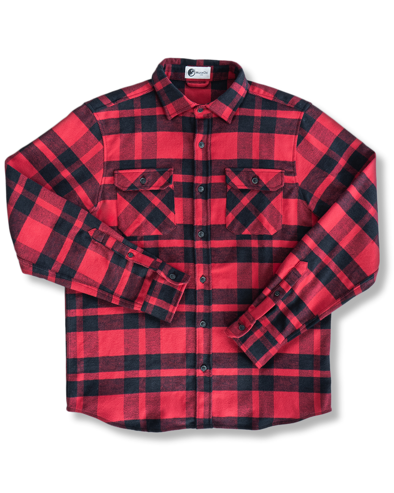 Field Grand Flannel in Red Plaid, 100% Cotton Flannel Shirt for Men by MuskOx