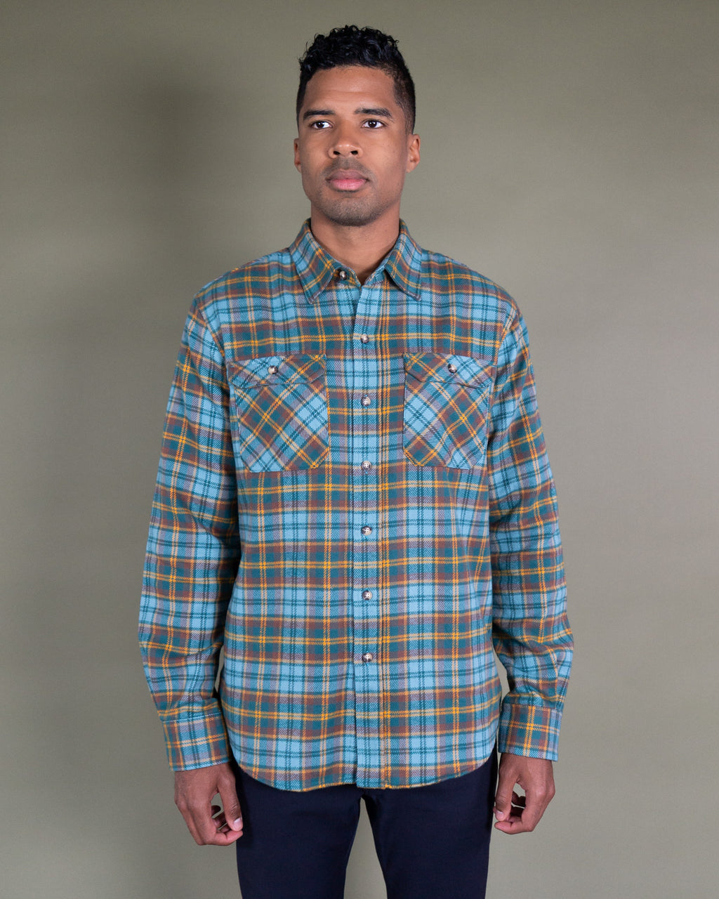 Field Grand Flannel in Sea Green, 100% cotton flannel shirt for men