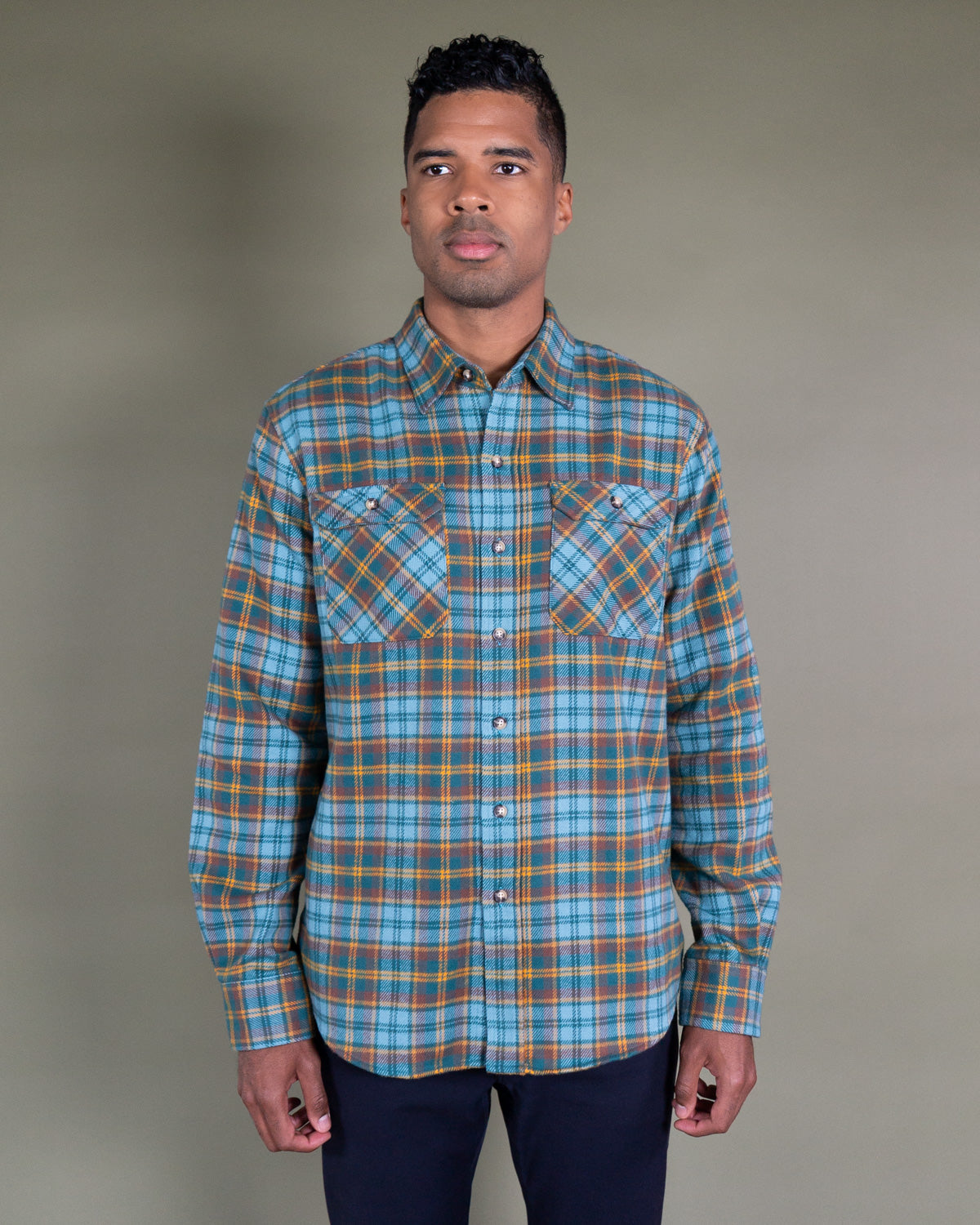 Field Grand Flannel in Sea Green, 100% cotton flannel shirt for men