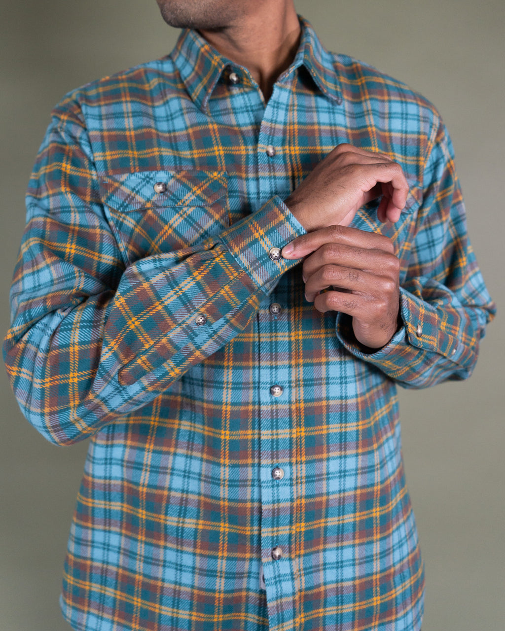 Field Grand Flannel in Sea Green, 100% cotton flannel shirt for men