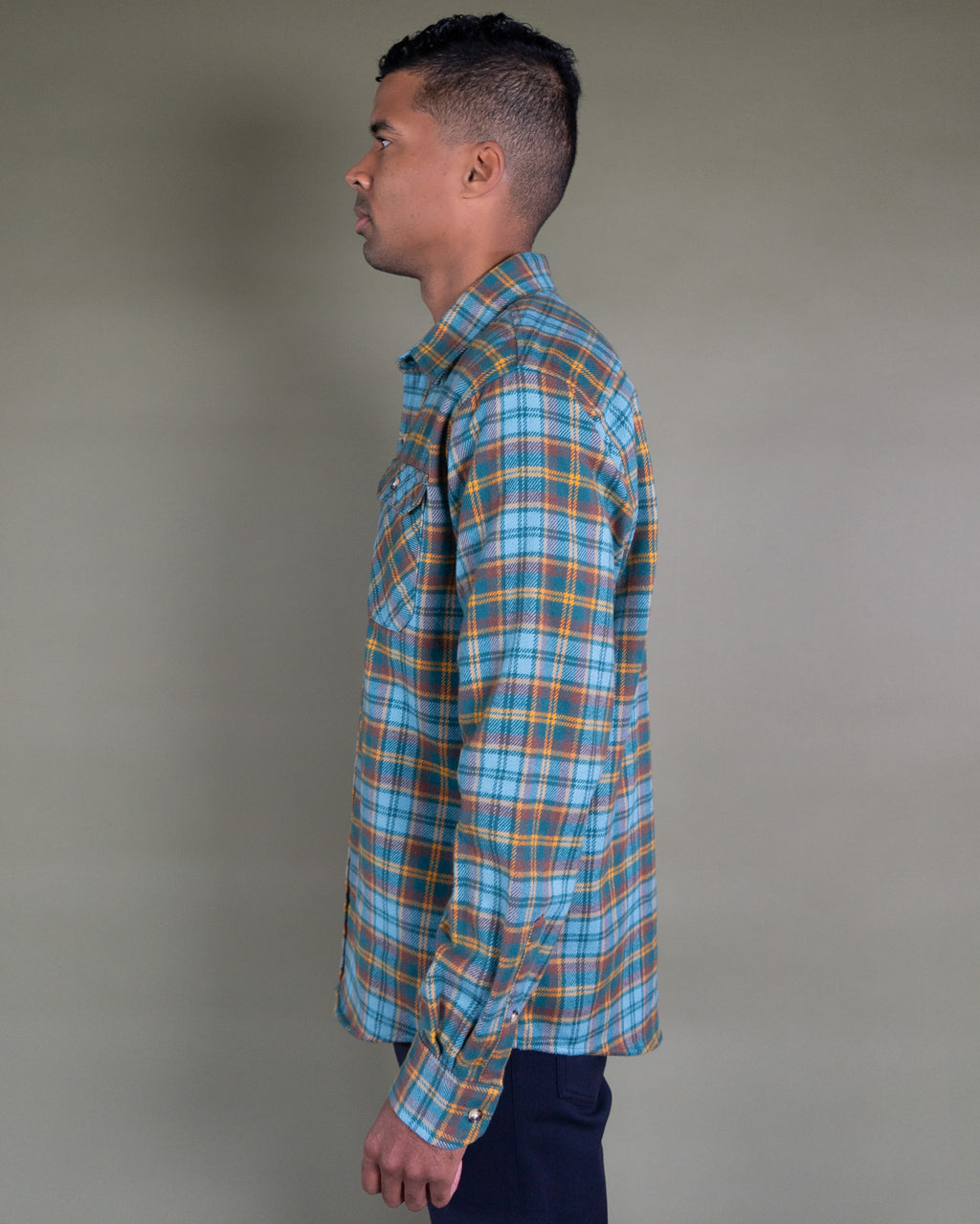 Field Grand Flannel in Sea Green, 100% cotton flannel shirt for men