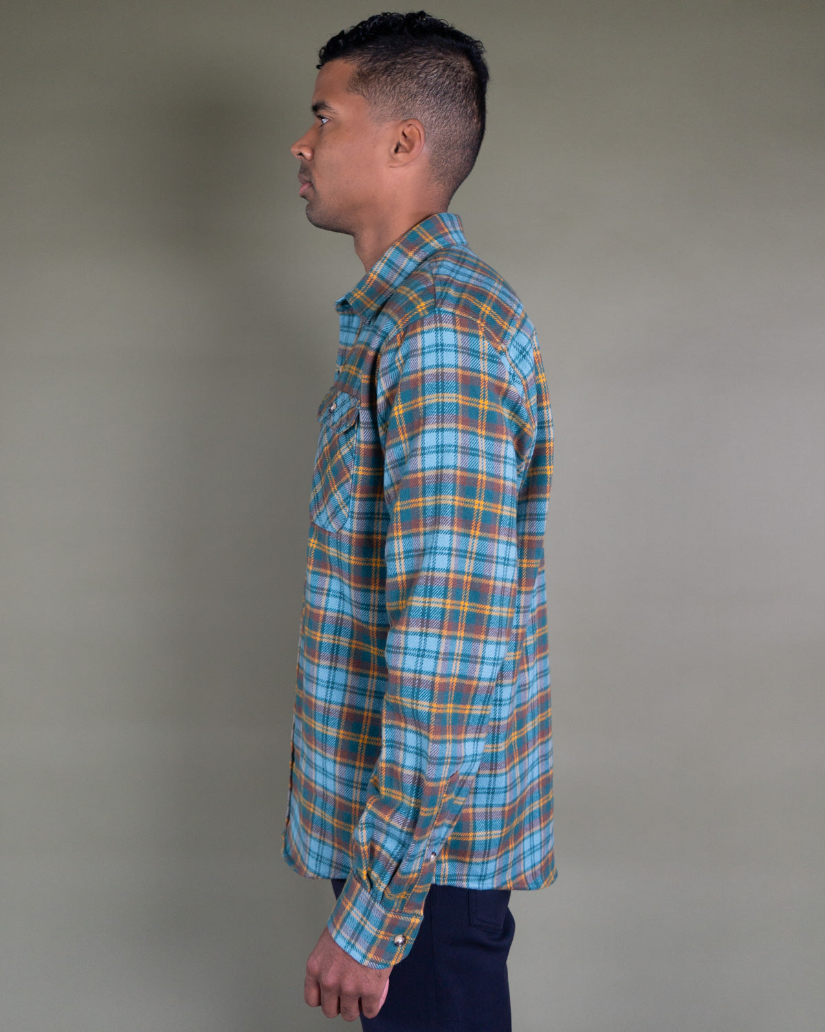 Field Grand Flannel in Sea Green, 100% cotton flannel shirt for men