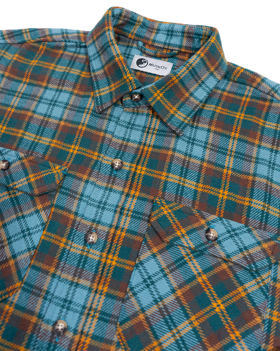 Field Grand Flannel in Sea Green, 100% cotton flannel shirt for men