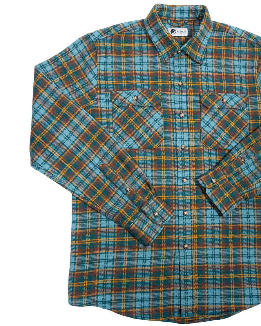Field Grand Flannel in Sea Green, 100% cotton flannel shirt for men