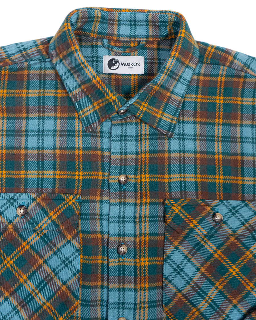 Field Grand Flannel in Sea Green, 100% cotton flannel shirt for men