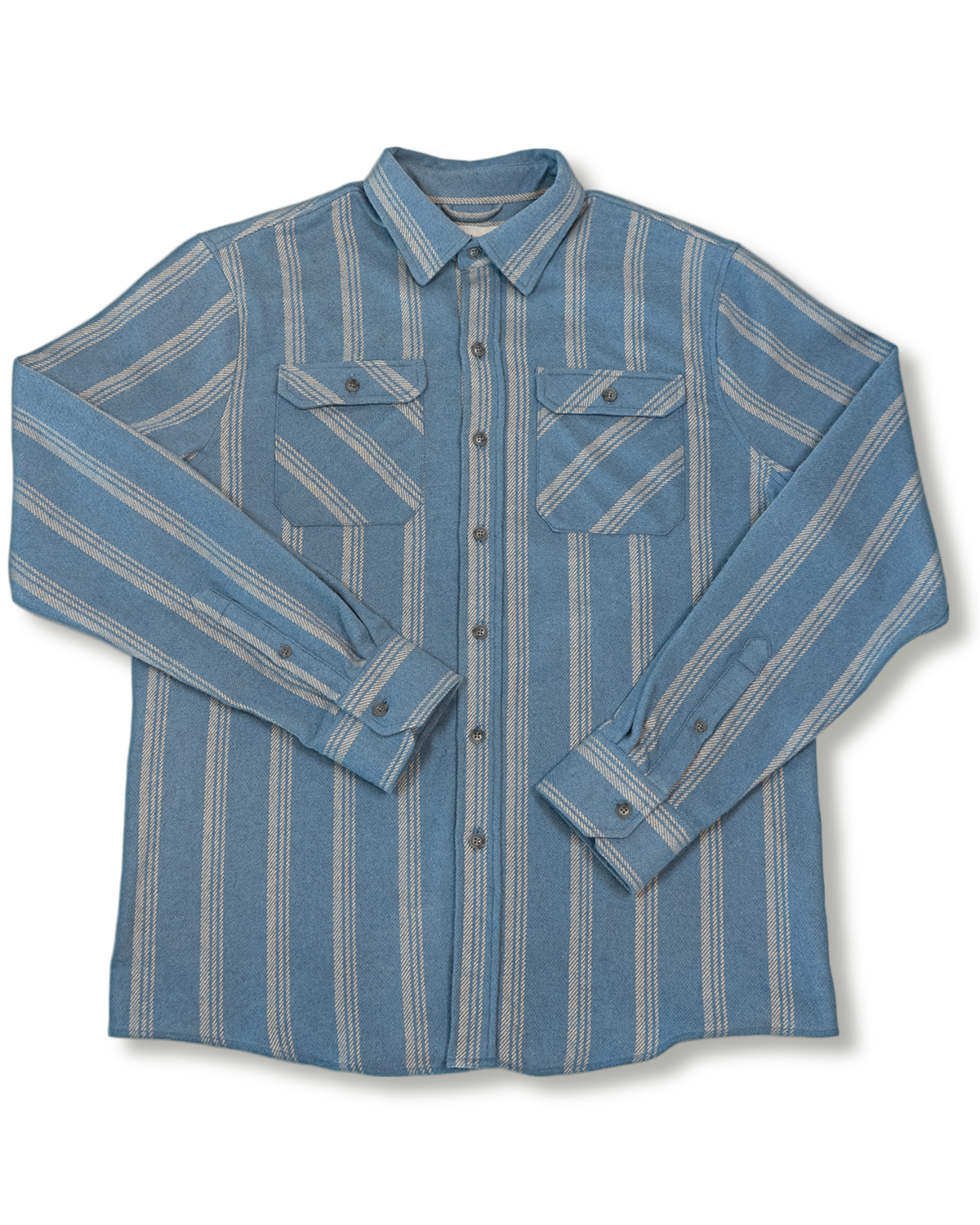 Field Grand Flannel in Sky, 100% Cotton Heavyweight Flannel for Men in Blue with White Stripes