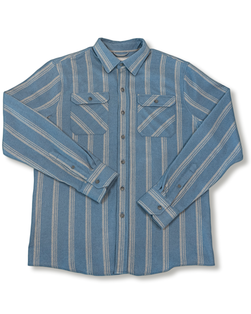 Field Grand Flannel in Sky, 100% Cotton Heavyweight Flannel for Men in Blue with White Stripes