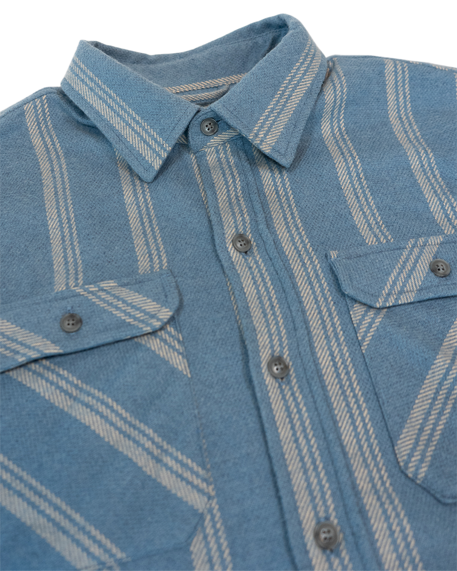 Field Grand Flannel in Sky, 100% Cotton Heavyweight Flannel for Men in Blue with White Stripes