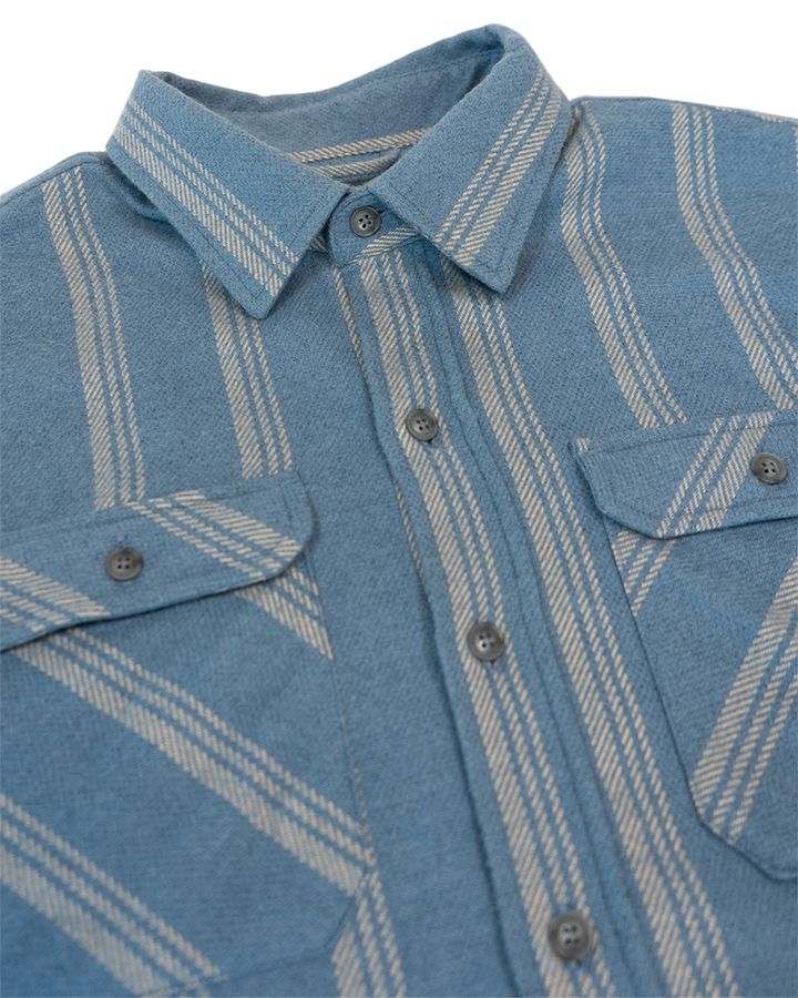 Field Grand Flannel in Sky, 100% Cotton Heavyweight Flannel for Men in Blue with White Stripes