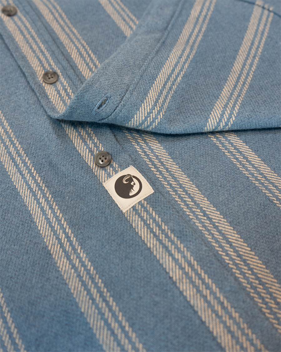Field Grand Flannel in Sky, 100% Cotton Heavyweight Flannel for Men in Blue with White Stripes