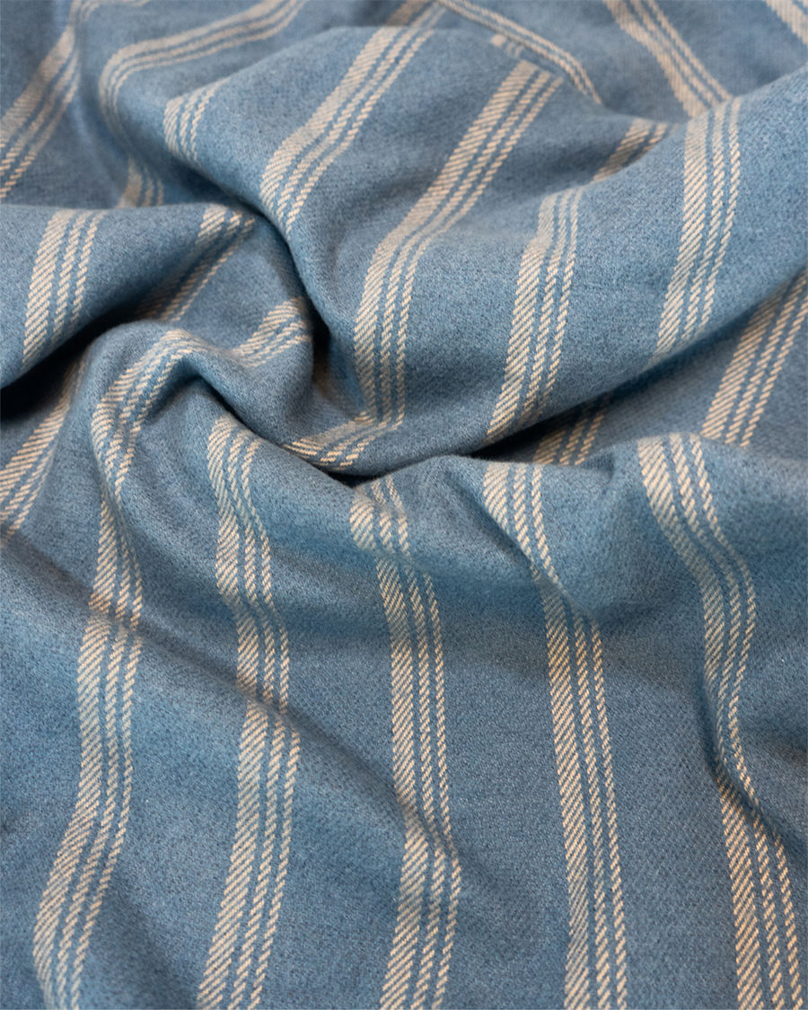 Field Grand Flannel in Sky, 100% Cotton Heavyweight Flannel for Men in Blue with White Stripes