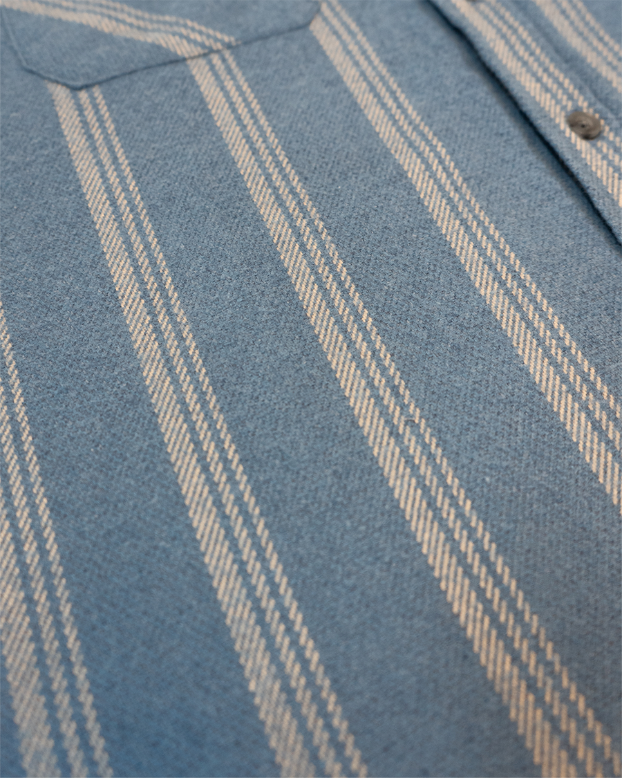Field Grand Flannel in Sky, 100% Cotton Heavyweight Flannel for Men in Blue with White Stripes