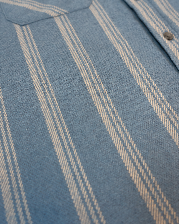 Field Grand Flannel in Sky, 100% Cotton Heavyweight Flannel for Men in Blue with White Stripes