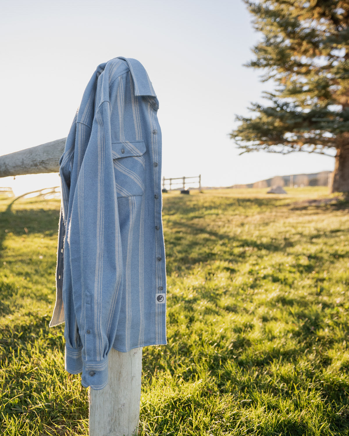 Field Grand Flannel in Sky, 100% Cotton Heavyweight Flannel for Men in Blue with White Stripes