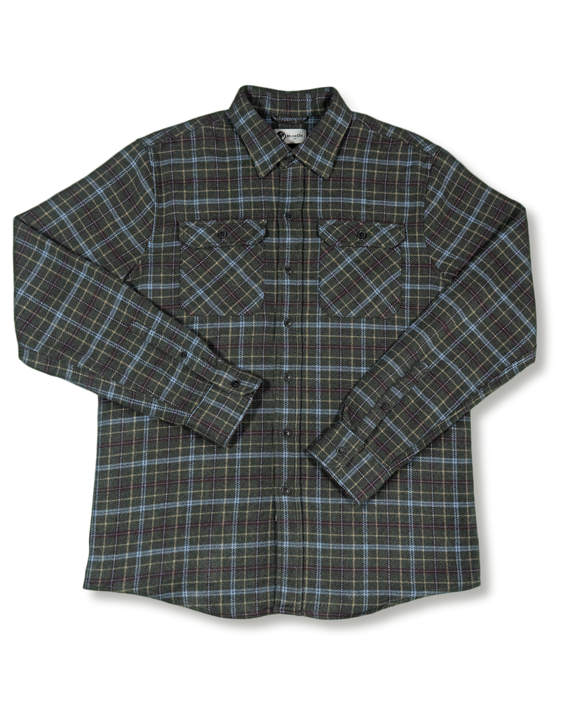 Men's Heavyweight Cotton Flannel in Green, Burgundy, Blue, and Yellow Plaid