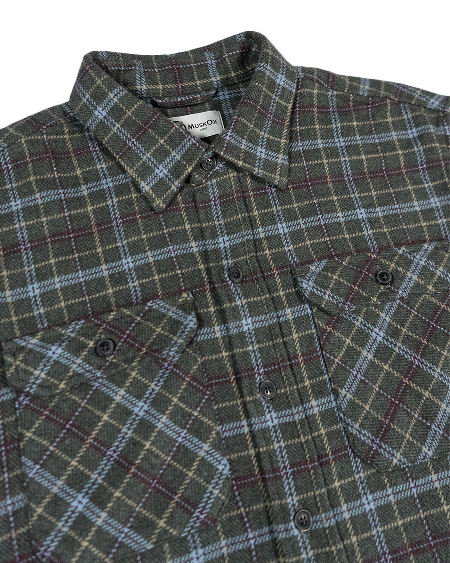 Men's Heavyweight Cotton Flannel in Green, Burgundy, Blue, and Yellow Plaid