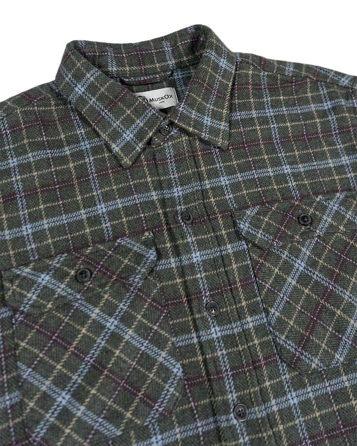 Men's Heavyweight Cotton Flannel in Green, Burgundy, Blue, and Yellow Plaid