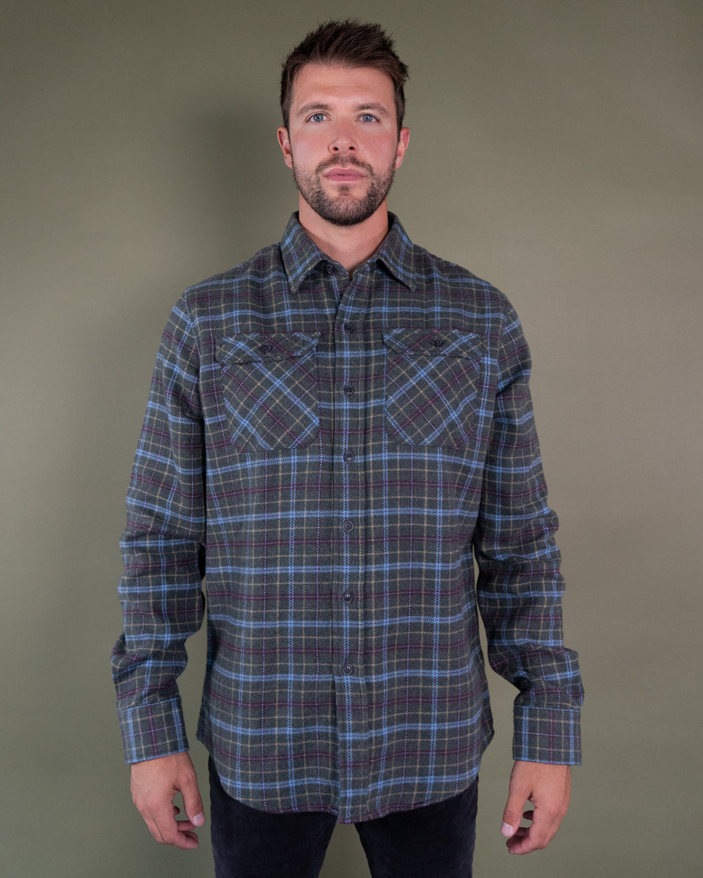 Men's Heavyweight Cotton Flannel in Green, Burgundy, Blue, and Yellow Plaid