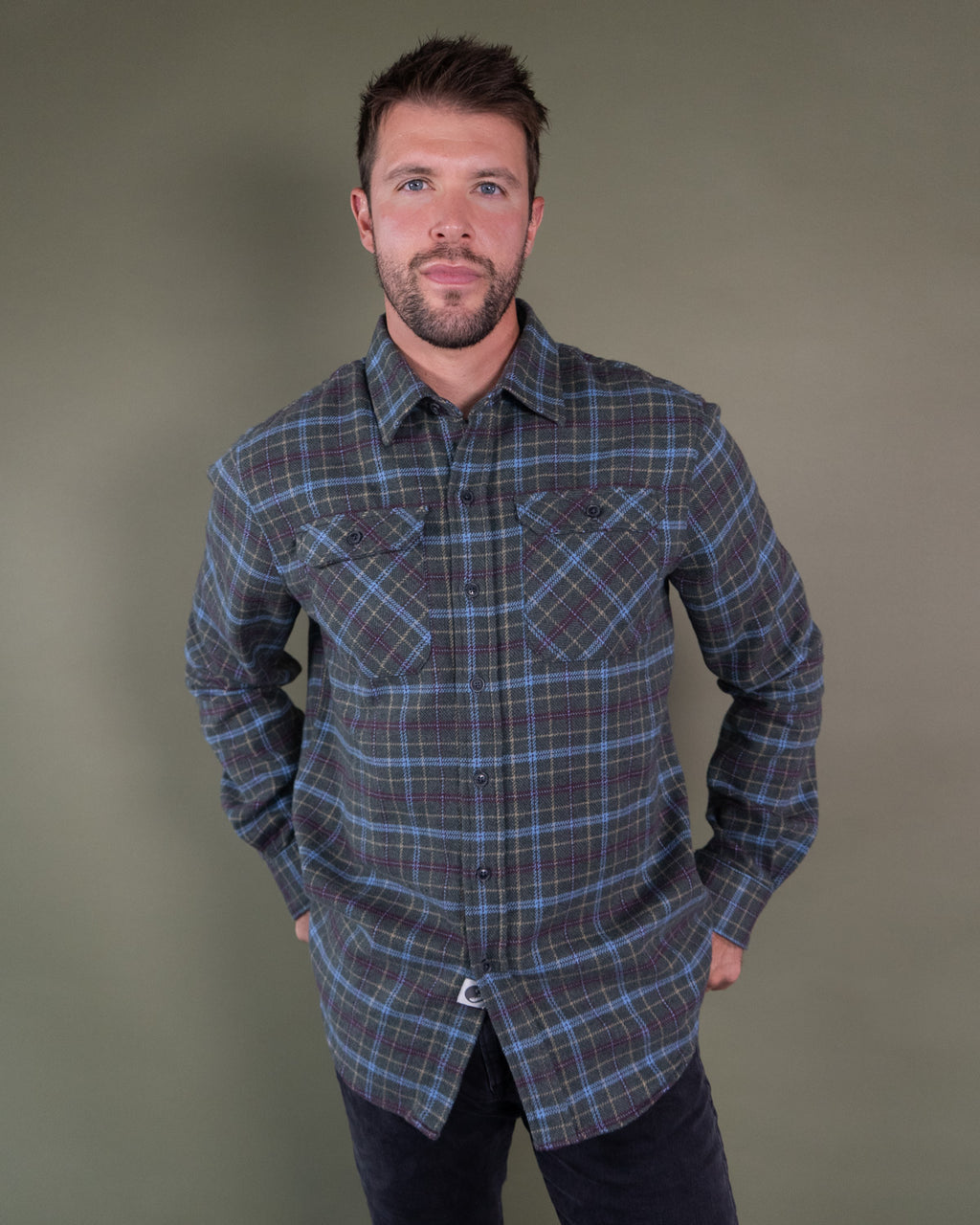 Men's Heavyweight Cotton Flannel in Green, Burgundy, Blue, and Yellow Plaid