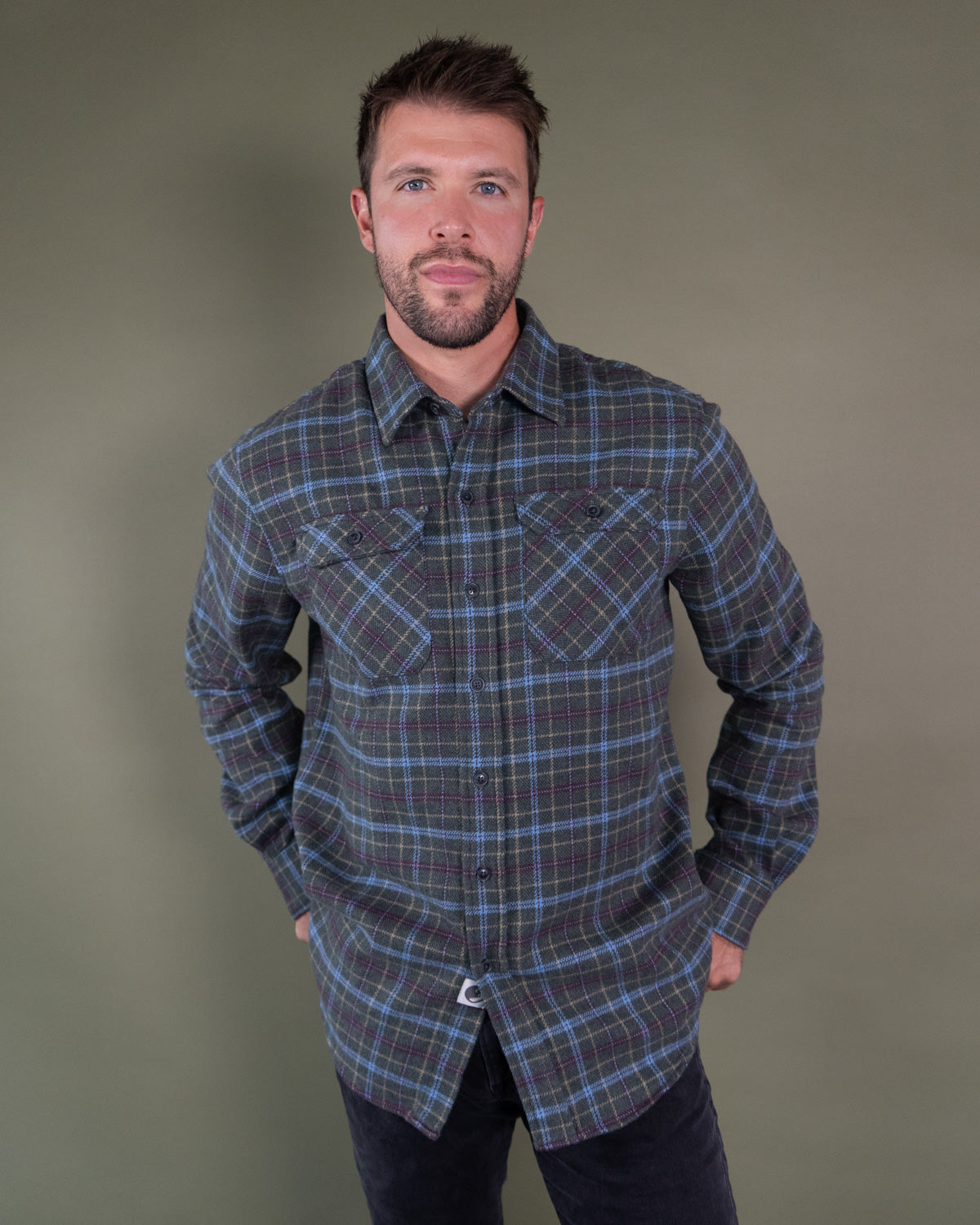 Men's Heavyweight Cotton Flannel in Green, Burgundy, Blue, and Yellow Plaid