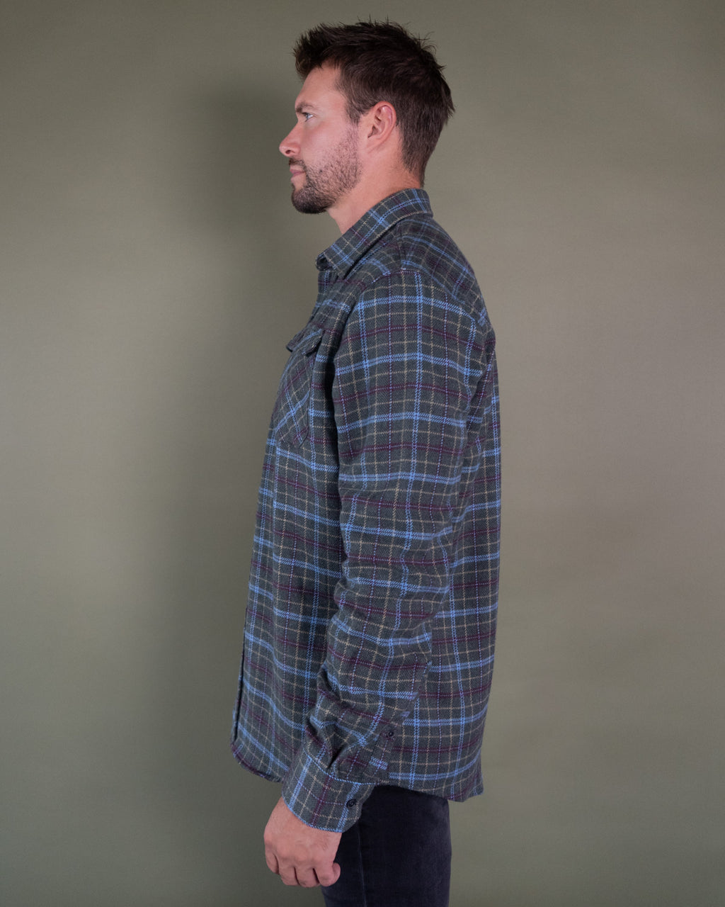 Men's Heavyweight Cotton Flannel in Green, Burgundy, Blue, and Yellow Plaid