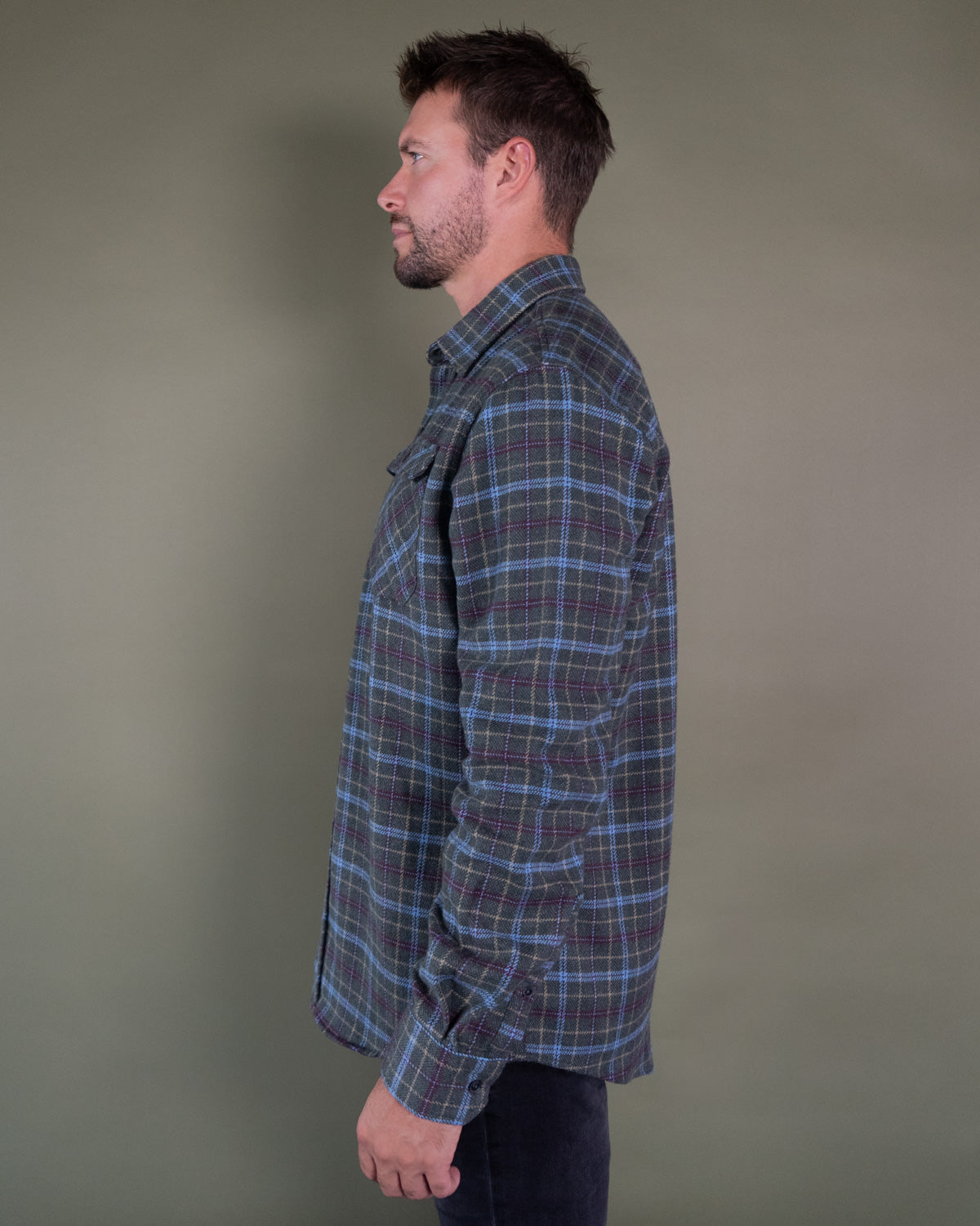 Men's Heavyweight Cotton Flannel in Green, Burgundy, Blue, and Yellow Plaid