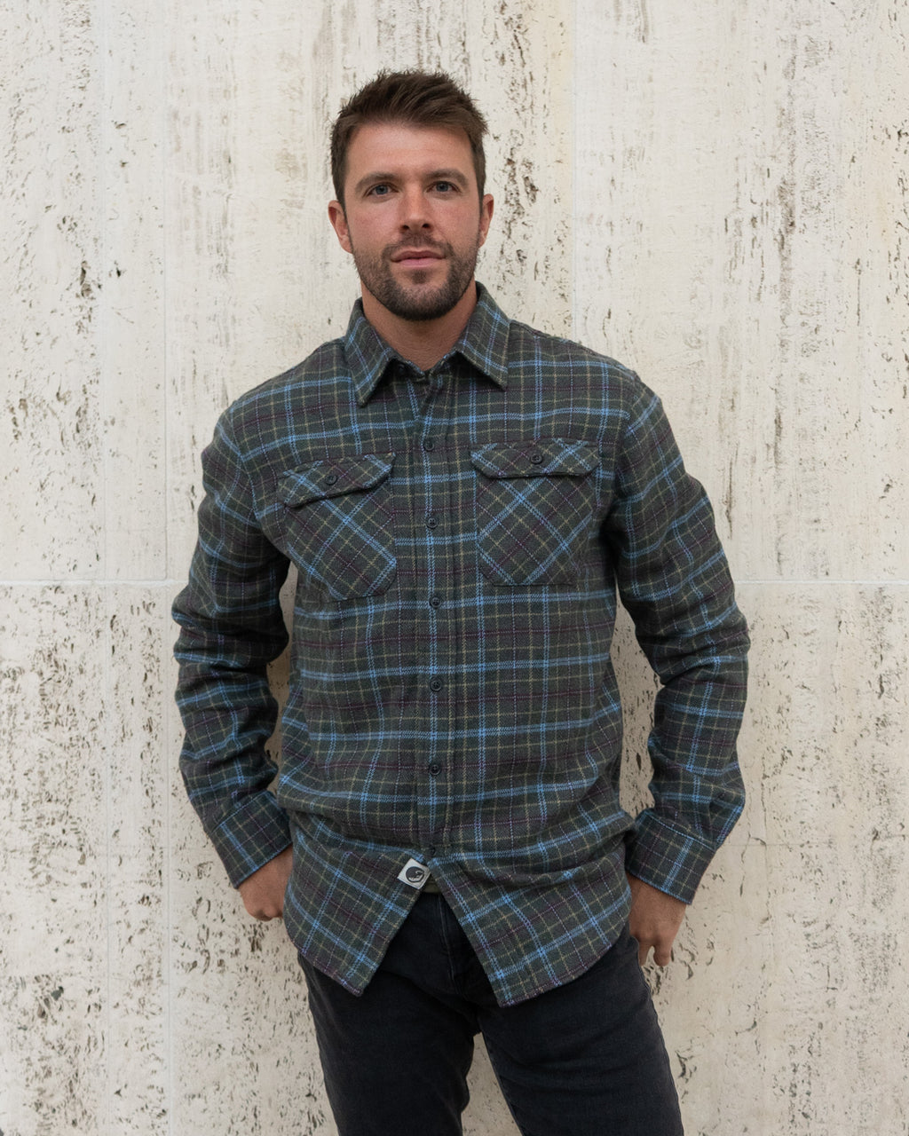 Men's Heavyweight Cotton Flannel in Green, Burgundy, Blue, and Yellow Plaid