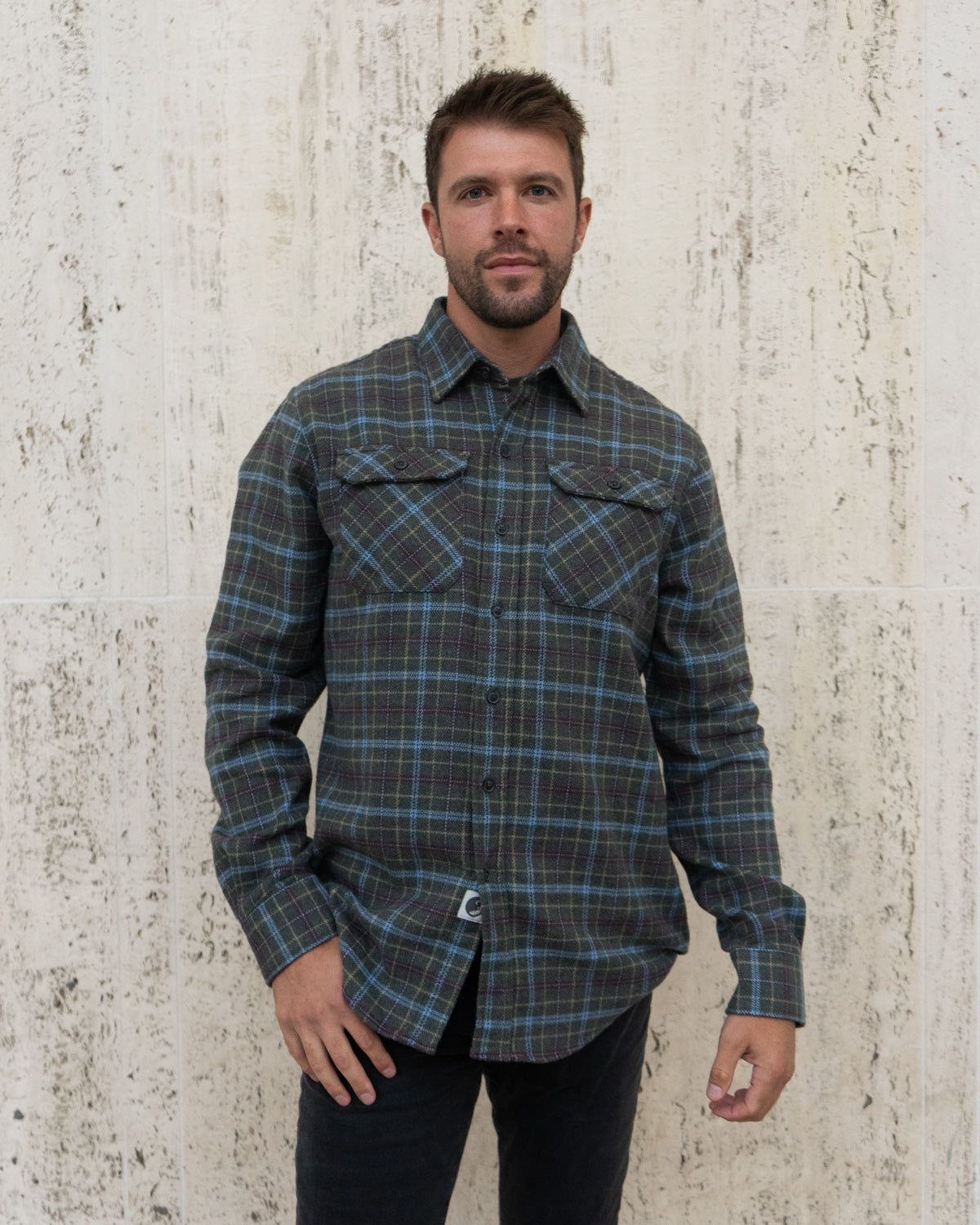Men's Heavyweight Cotton Flannel in Green, Burgundy, Blue, and Yellow Plaid
