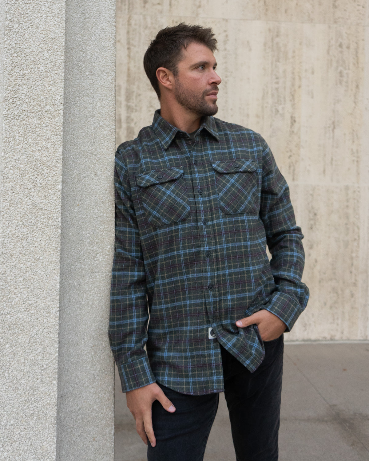 Men's Heavyweight Cotton Flannel in Green, Burgundy, Blue, and Yellow Plaid