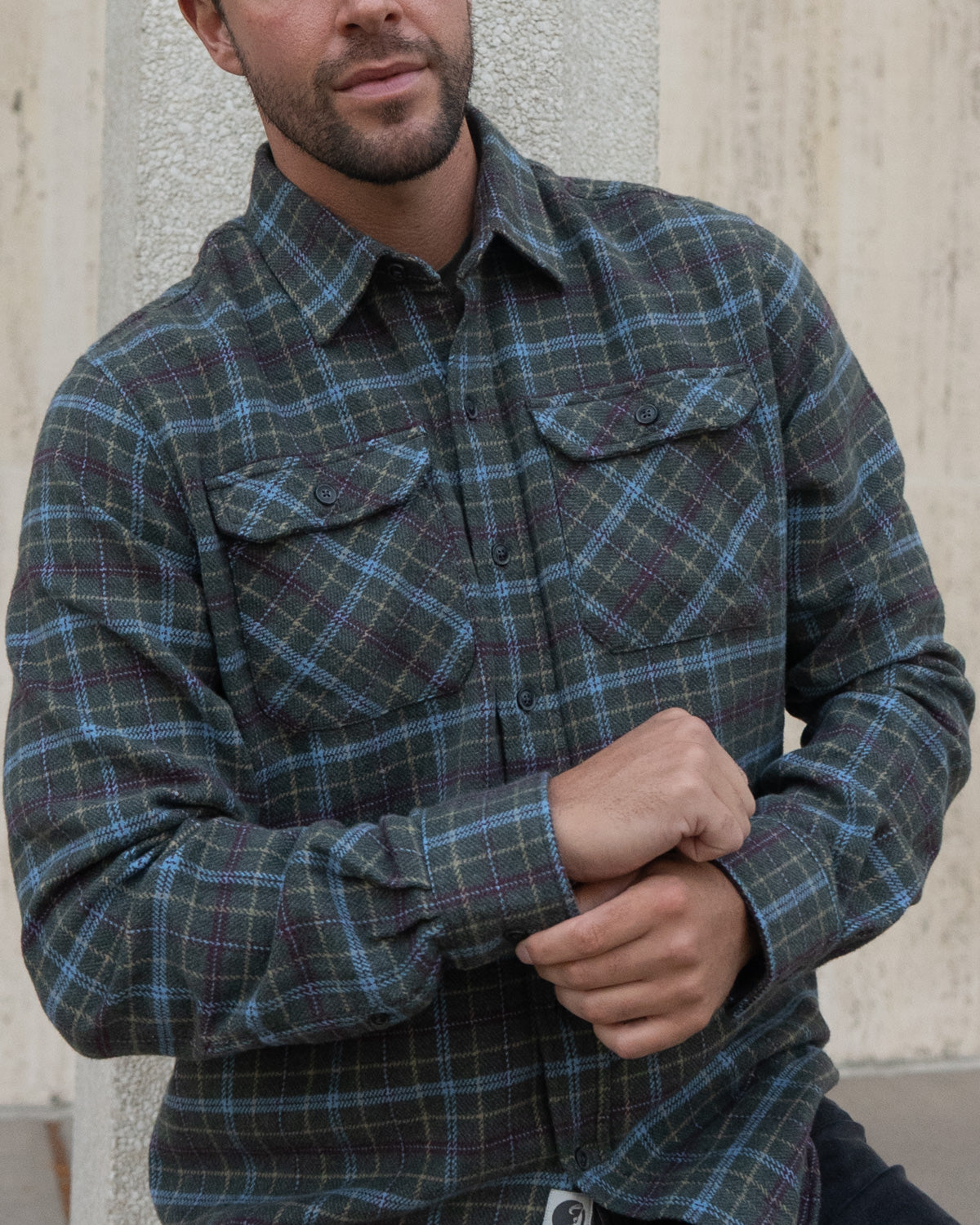 Men's Heavyweight Cotton Flannel in Green, Burgundy, Blue, and Yellow Plaid