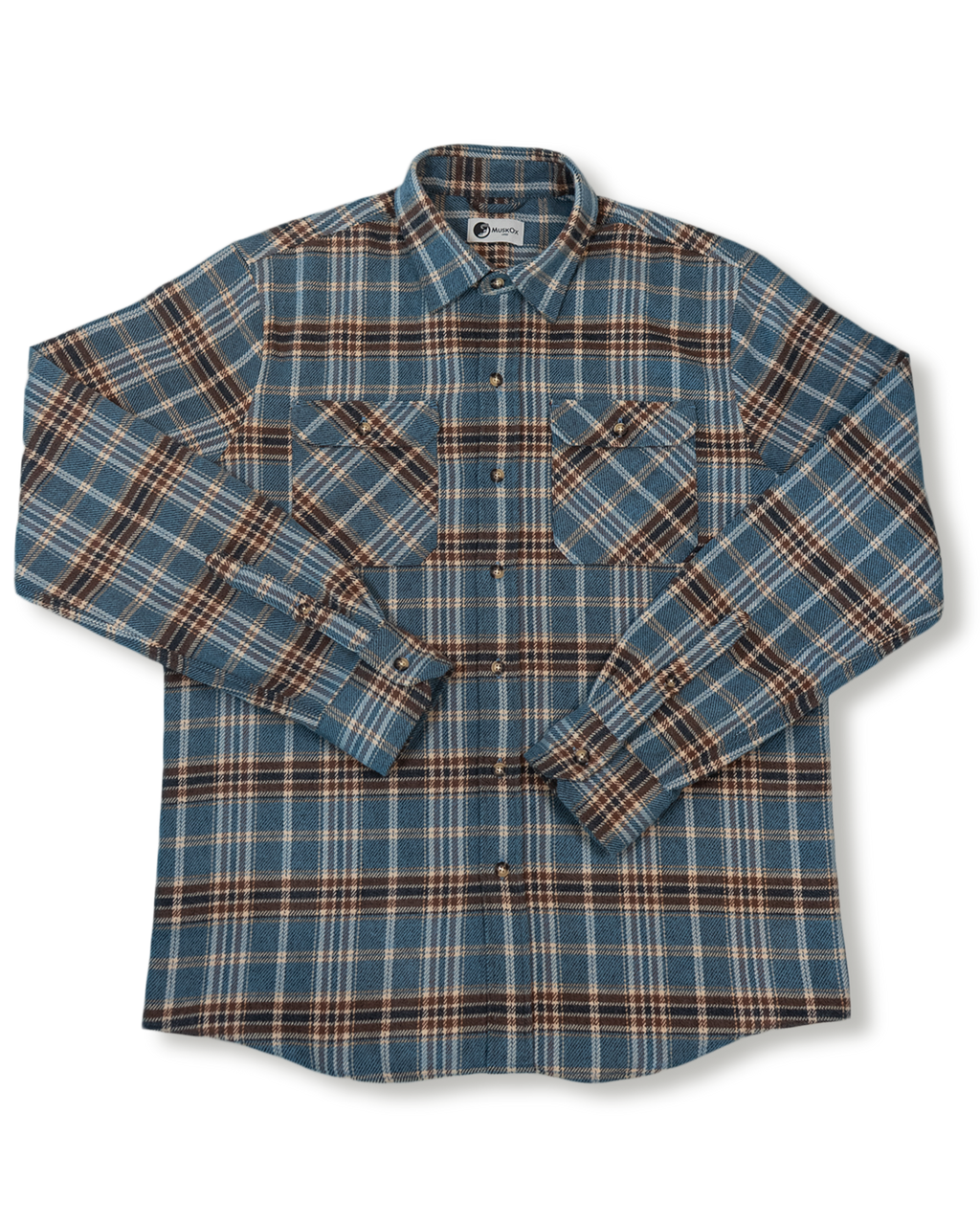 Field Grand Flannel in Steel Blue Plaid, 100% Cotton Heavyweight Flannel