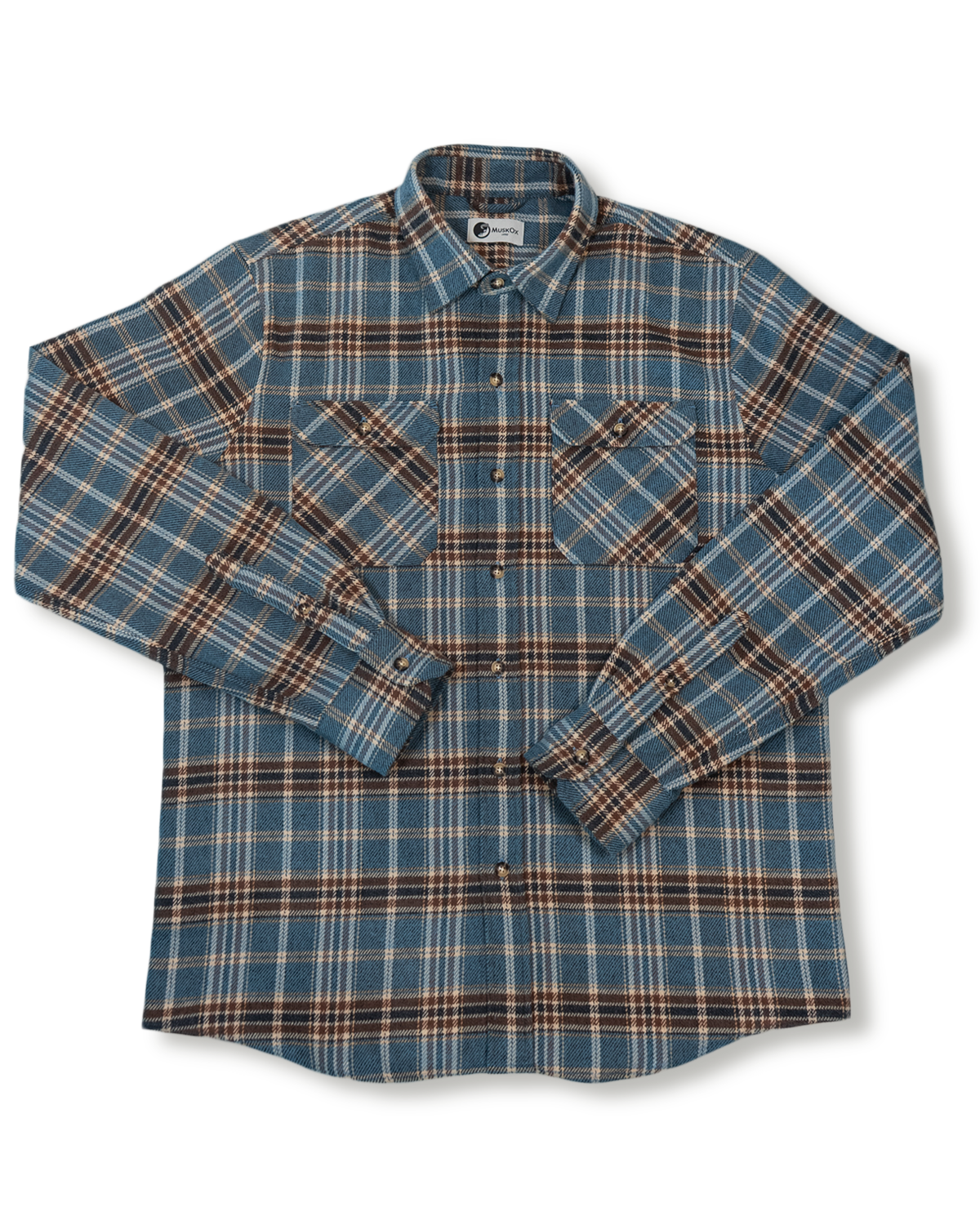 Field Grand Flannel in Steel Blue Plaid, 100% Cotton Heavyweight Flannel