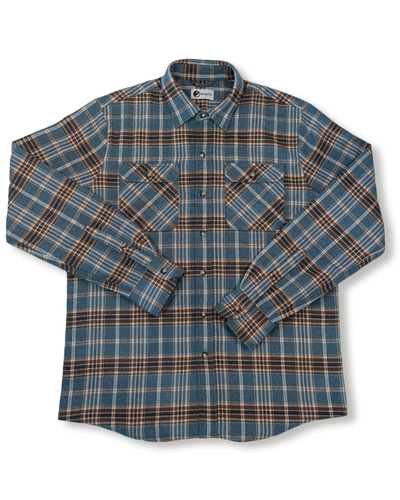 Field Grand Flannel in Steel Blue Plaid, 100% Cotton Heavyweight Flannel