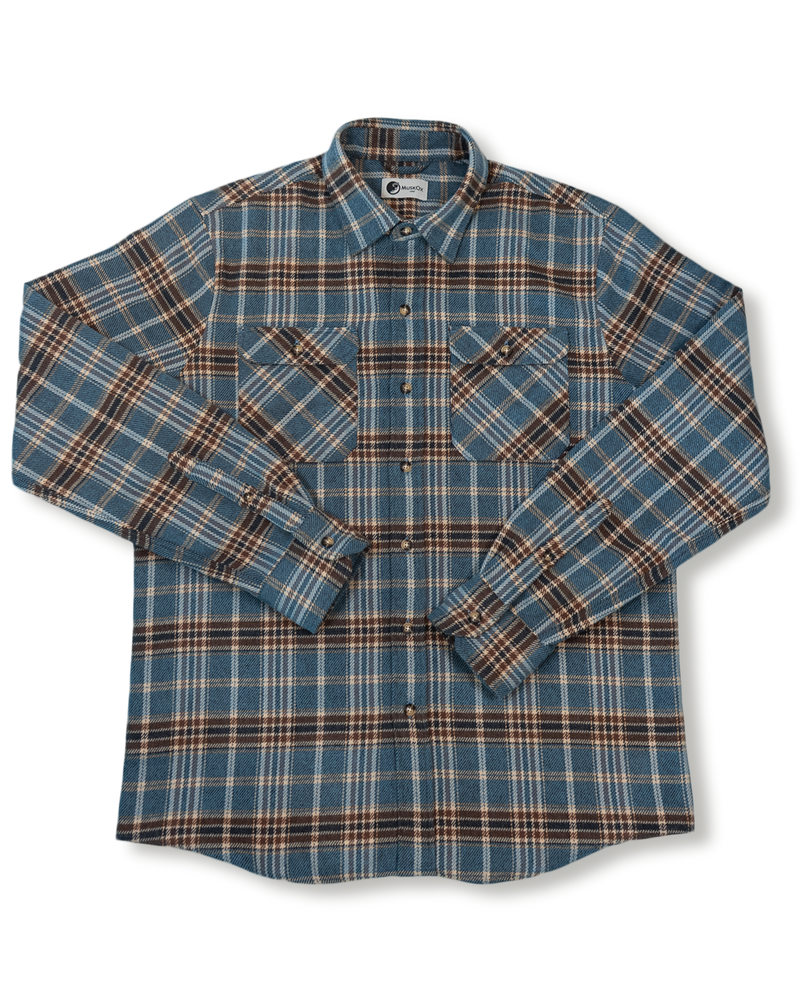 Field Grand Flannel in Steel Blue Plaid, 100% Cotton Heavyweight Flannel