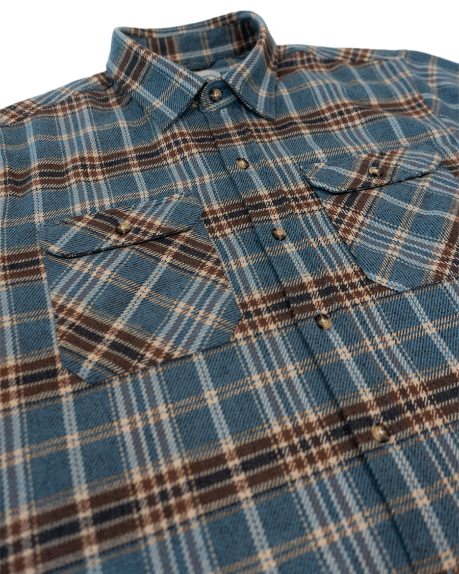 Field Grand Flannel in Steel Blue Plaid, 100% Cotton Heavyweight Flannel