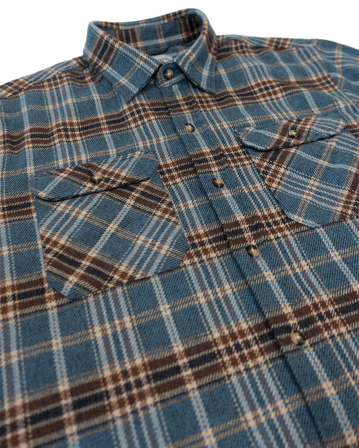 Field Grand Flannel in Steel Blue Plaid, 100% Cotton Heavyweight Flannel