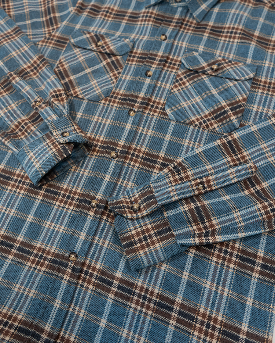 Field Grand Flannel in Steel Blue Plaid, 100% Cotton Heavyweight Flannel