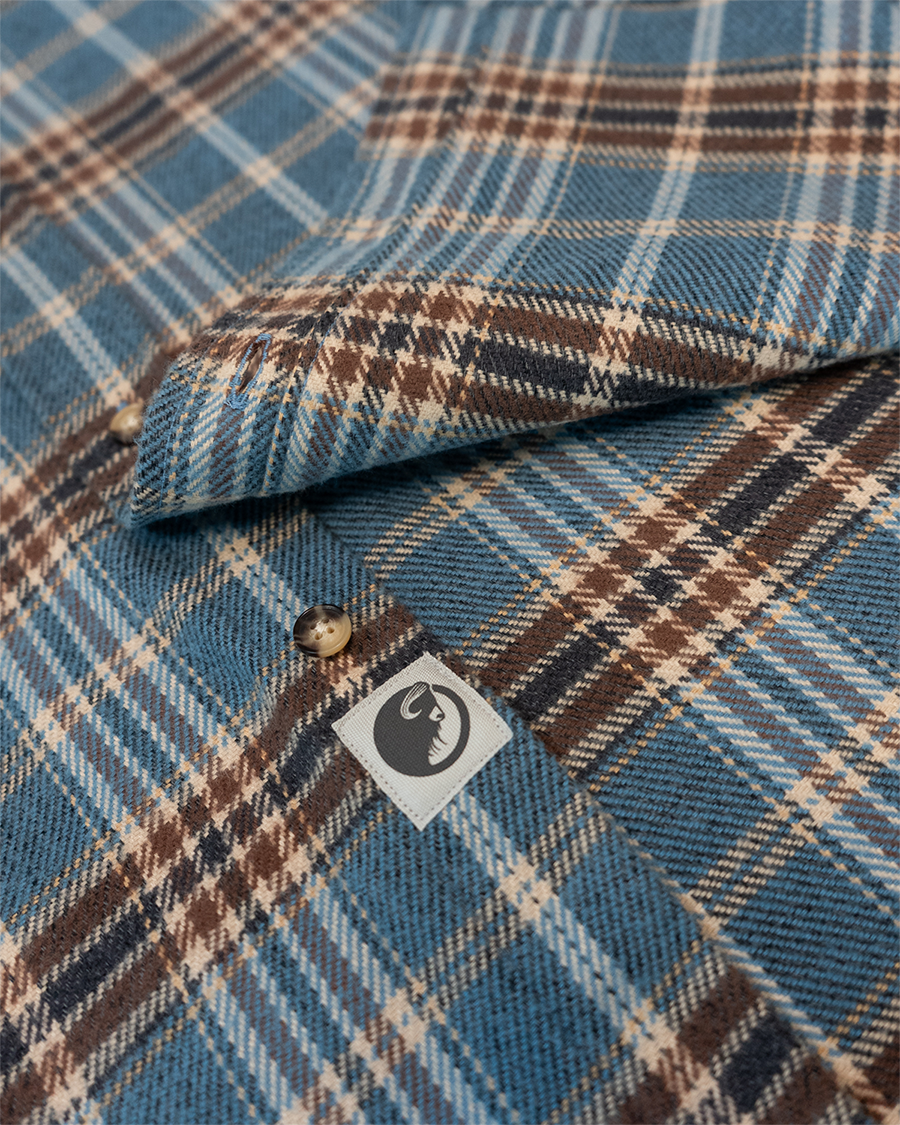 Field Grand Flannel in Steel Blue Plaid, 100% Cotton Heavyweight Flannel