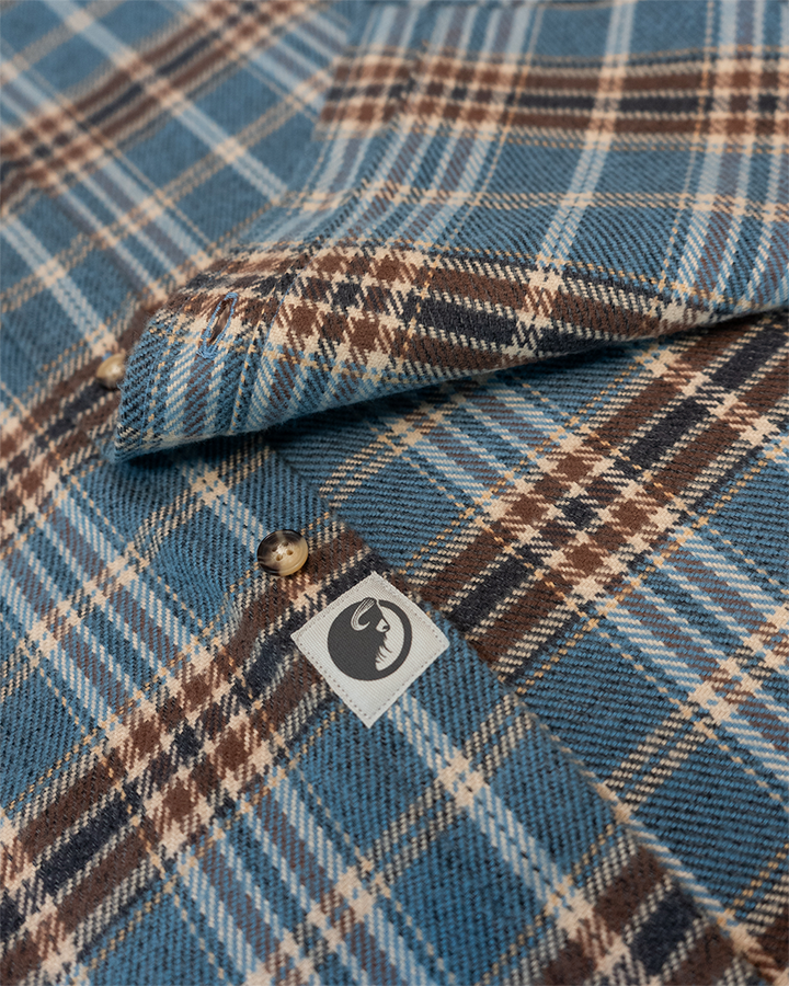 Field Grand Flannel in Steel Blue Plaid, 100% Cotton Heavyweight Flannel