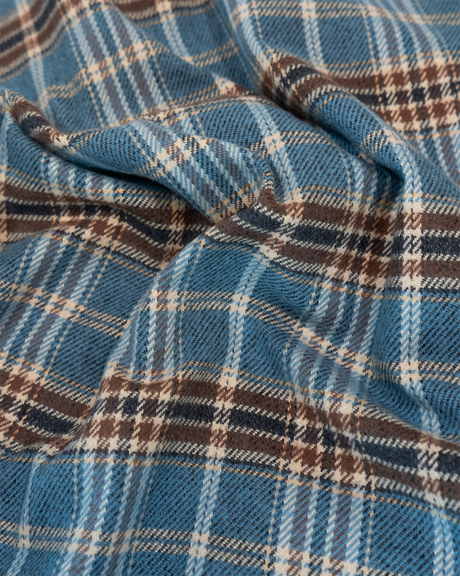 Field Grand Flannel in Steel Blue Plaid, 100% Cotton Heavyweight Flannel