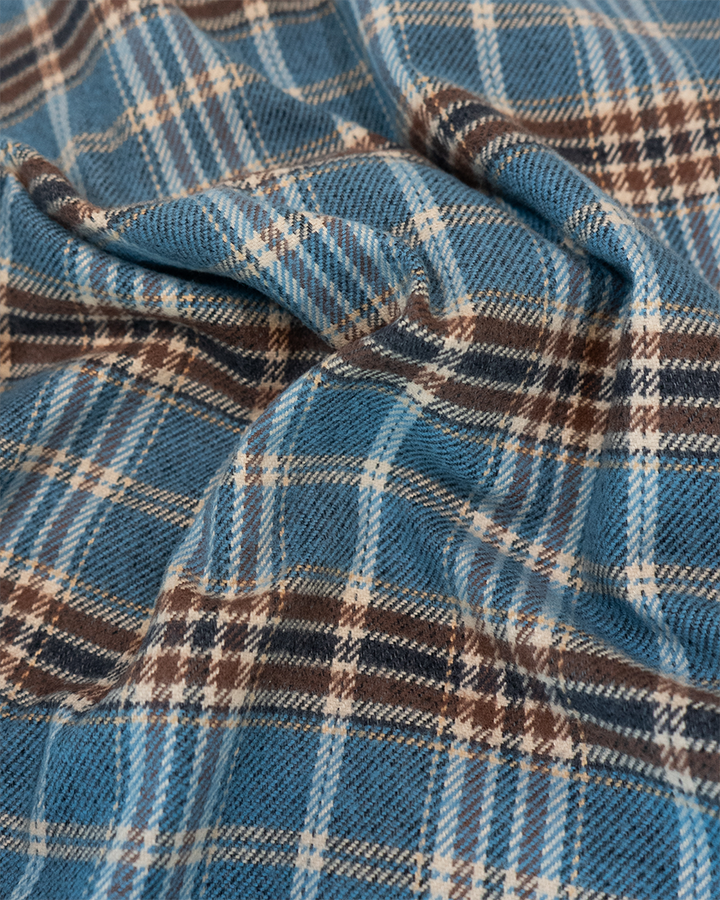 Field Grand Flannel in Steel Blue Plaid, 100% Cotton Heavyweight Flannel