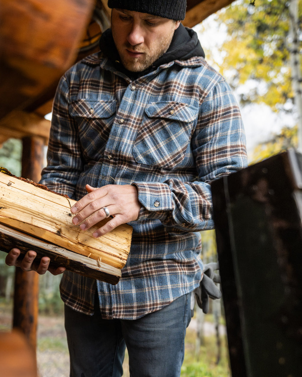 Field Grand Flannel in Steel Blue Plaid, 100% Cotton Heavyweight Flannel