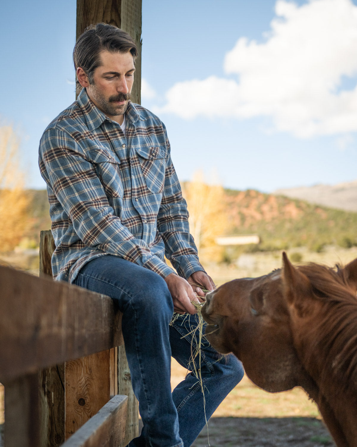 Field Grand Flannel in Steel Blue Plaid, 100% Cotton Heavyweight Flannel