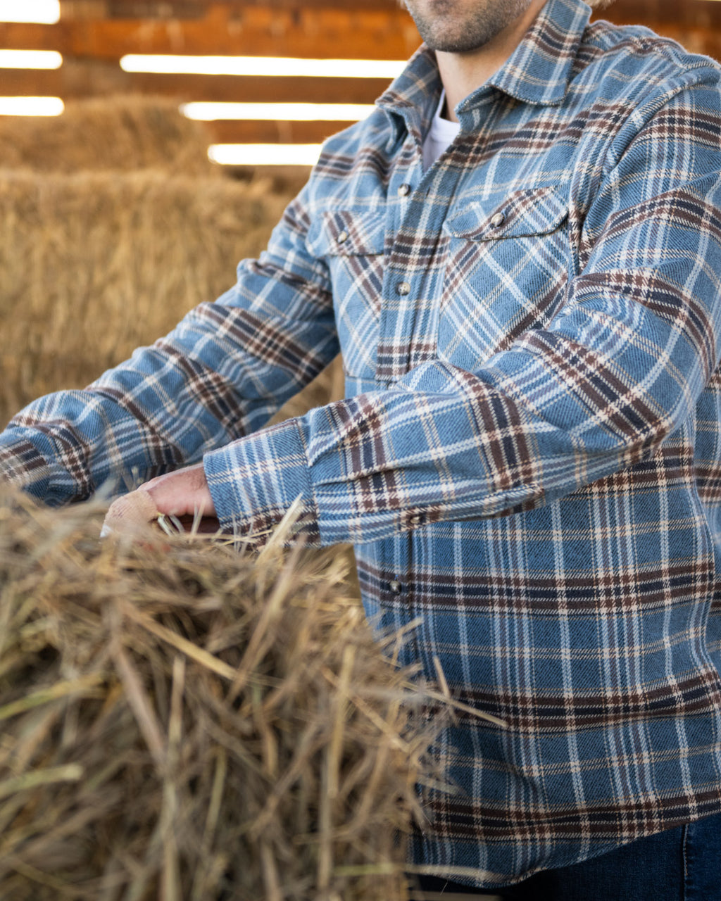 Field Grand Flannel in Steel Blue Plaid, 100% Cotton Heavyweight Flannel