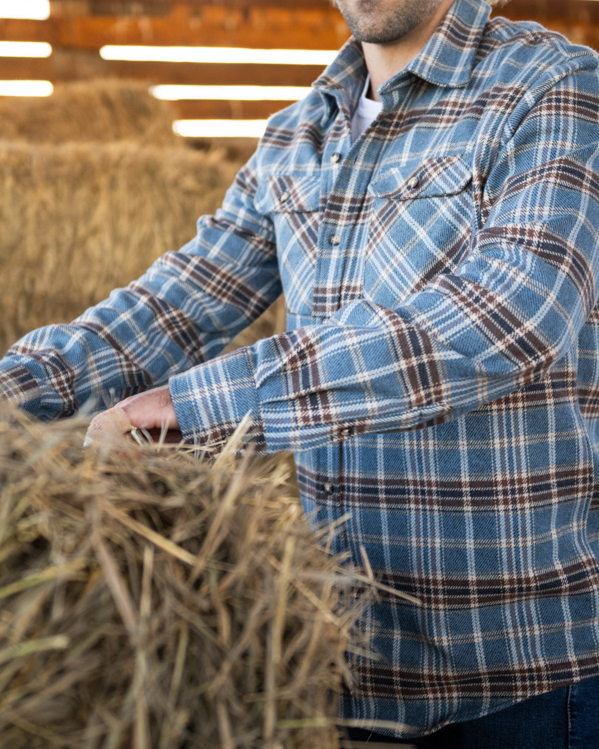 Field Grand Flannel in Steel Blue Plaid, 100% Cotton Heavyweight Flannel