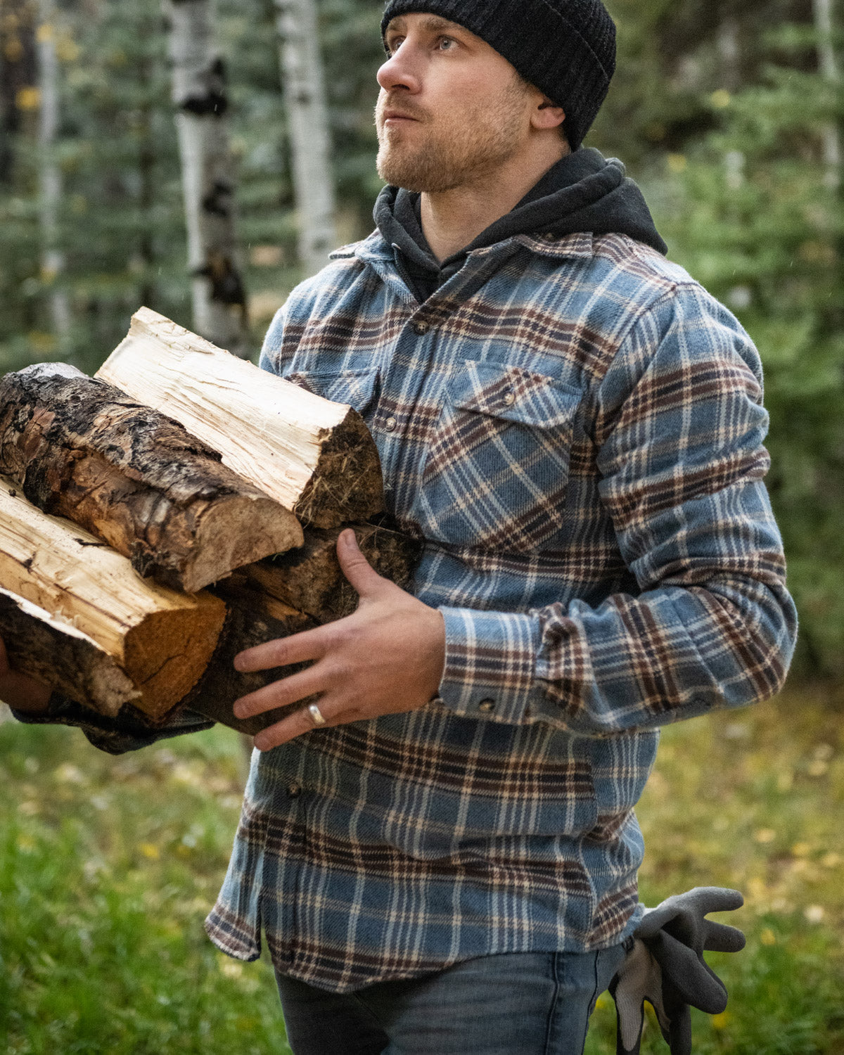 Field Grand Flannel in Steel Blue Plaid, 100% Cotton Heavyweight Flannel