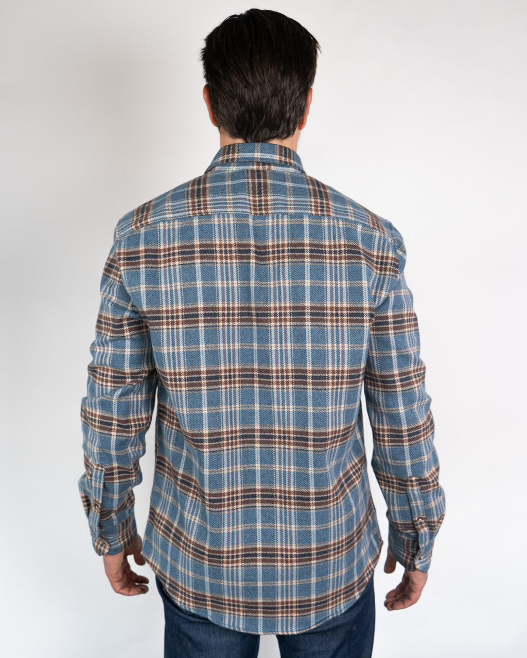 Field Grand Flannel in Steel Blue Plaid, 100% Cotton Heavyweight Flannel