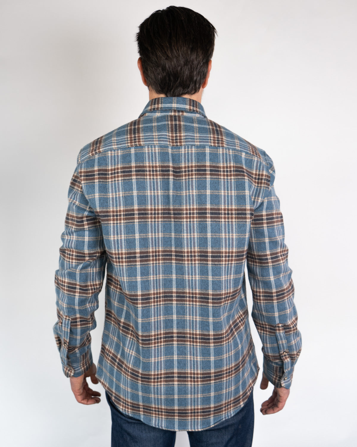 Field Grand Flannel in Steel Blue Plaid, 100% Cotton Heavyweight Flannel