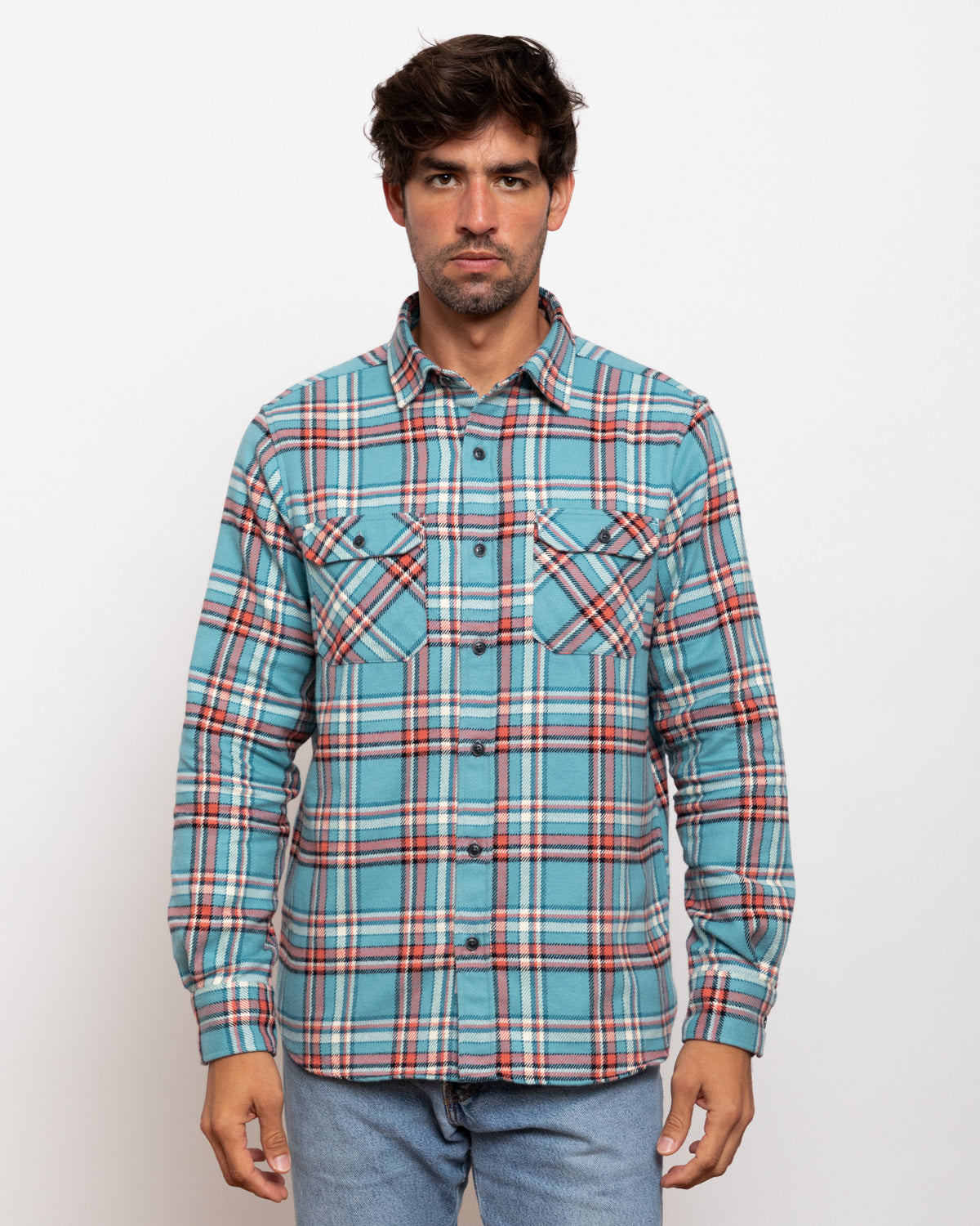 Teal plaid shirt sales