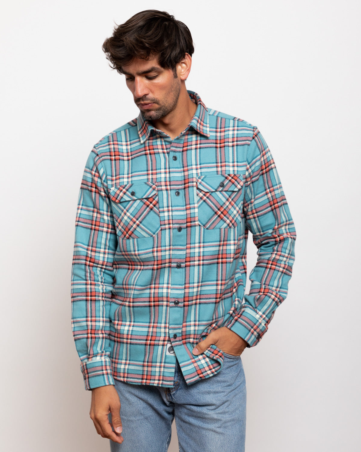 Field Grand Flannel in Teal Plaid, 100% Cotton Flannel for Men, Dense and Durable for the Field